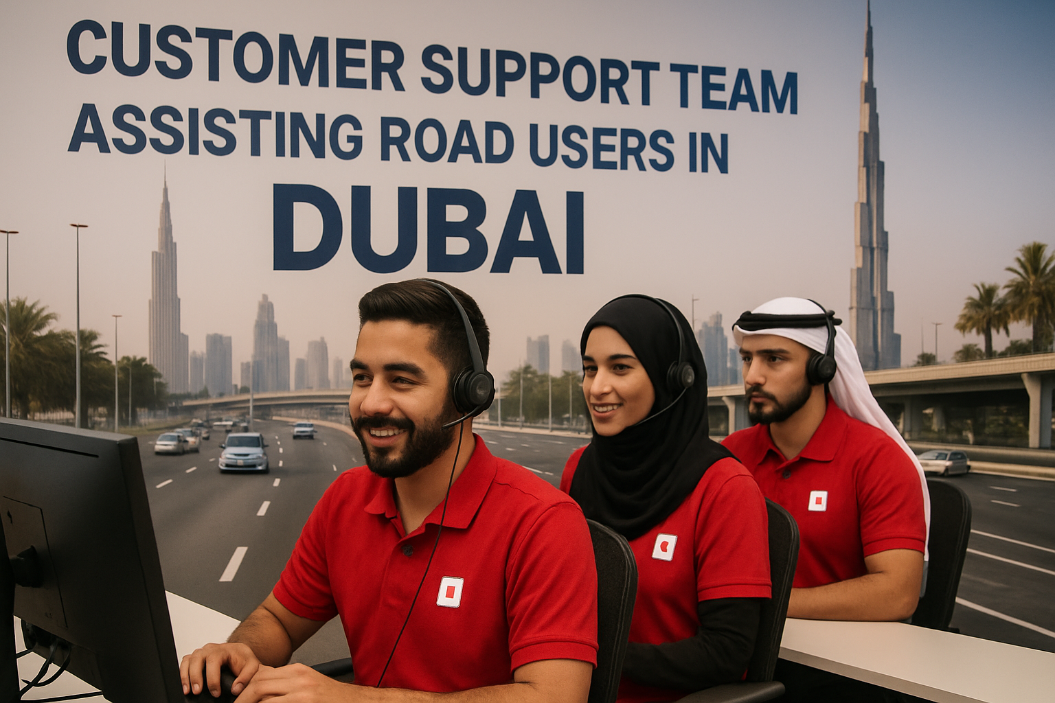 Customer support team assisting road users in Dubai